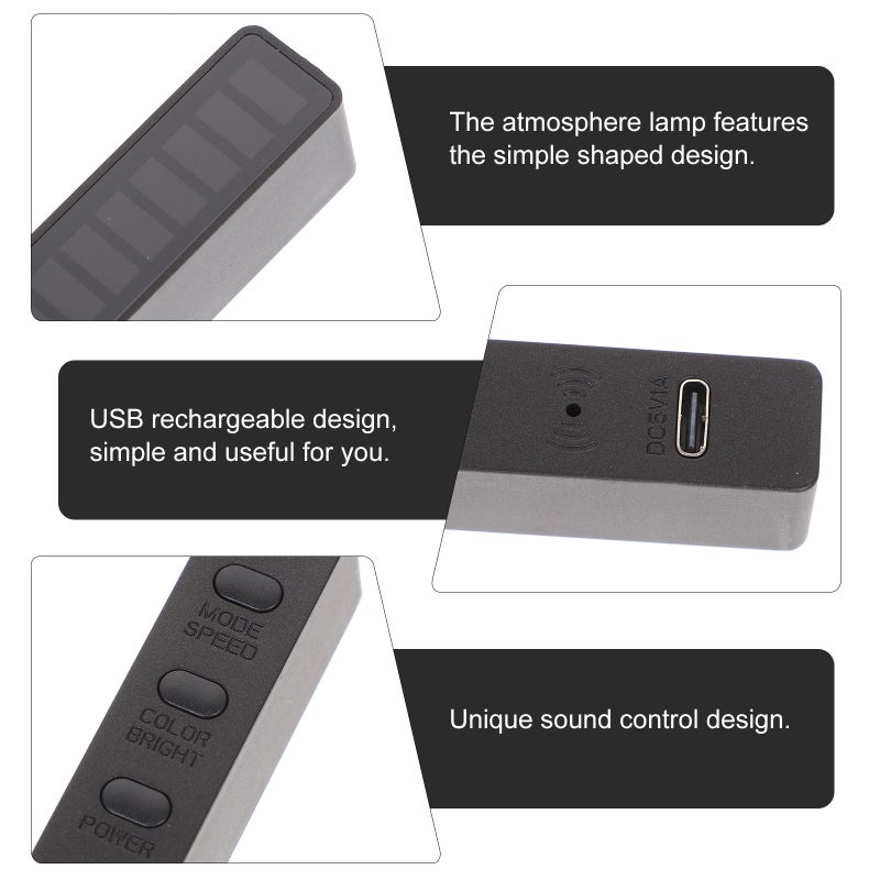 2 Sets Sound Activated Lights RGB Atmosphere Lamp USB Rechargeable RGB Light - Image 4