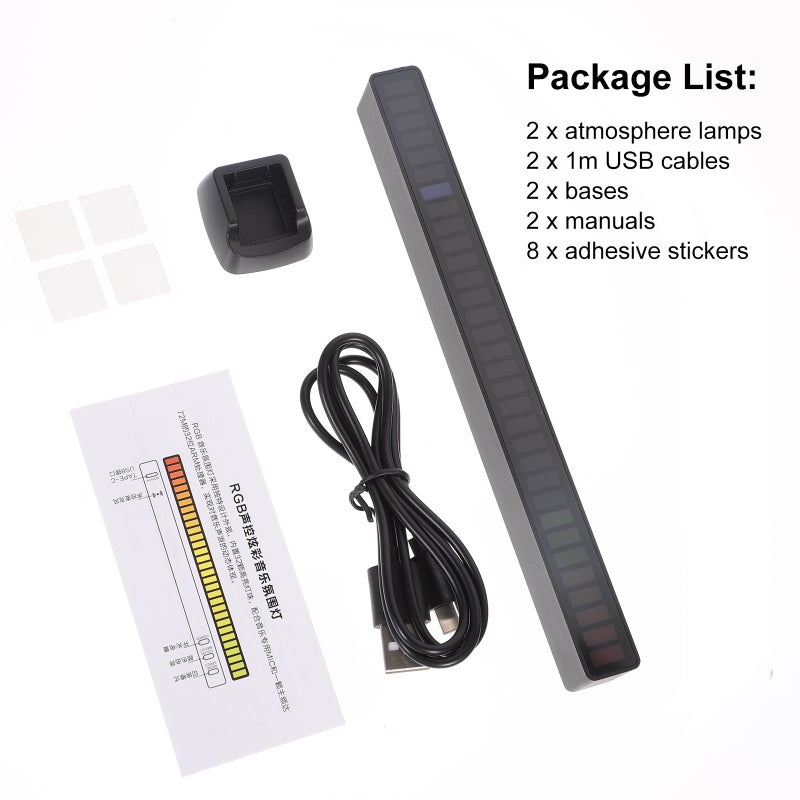 2 Sets Sound Activated Lights RGB Atmosphere Lamp USB Rechargeable RGB Light - Image 2