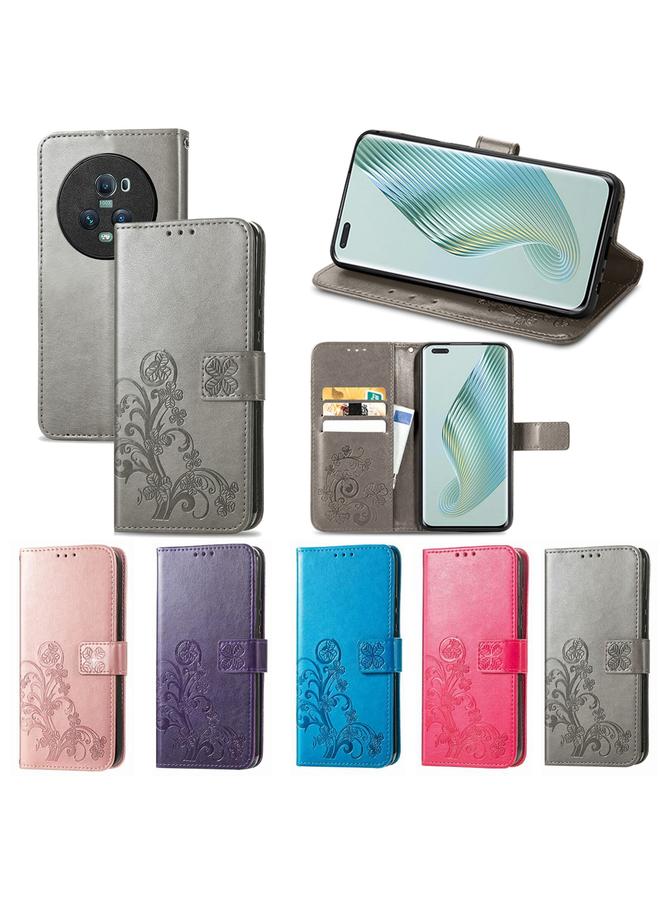 S-TOP Case For Honor Magic5 Pro Four-leaf Clasp Embossed Buckle Leather Phone Case - Image 5