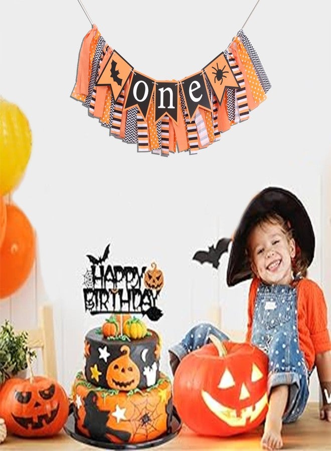 بيديد لافتة كرسي مرتفع لعيد الهالوين - لافتة كرسي مرتفع مخيفة لأعياد ميلاد الأولاد والبنات الأولى، زينة حفلات الهالوين، كعكة شبح سوداء وبرتقالية، دعامات صور لتحطيم الكعكة - Image 3