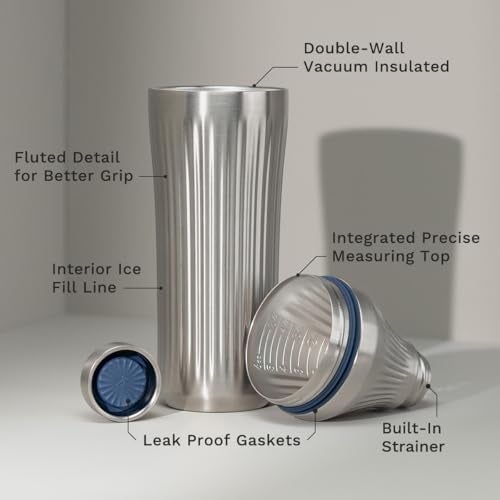 Elevated Craft Diamond Edition Hybrid Cocktail Shaker Set Premium Vacuum Insulated Stainless Steel 28 oz Includes Builtin Strainer Precise Measuring Top XL Polishing Cloth Martini Shaker - Image 3