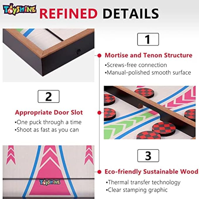 Toyshine Fast Sling Puck Game Board String Hockey Toy  Party Game for Adult Parent Kids Children Family  Pine Wood M3 - Image 3