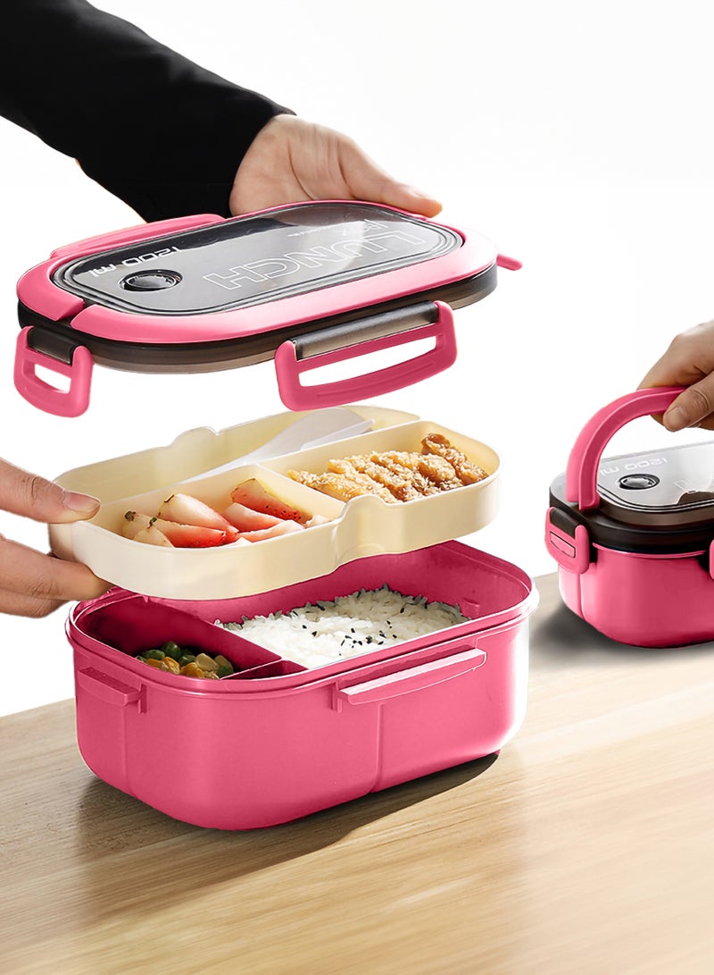 YAH Creation Yahaala Leak-Proof Bento Lunch Box - 2 Layers and 6 Compartments, Model: LunchMate - Microwave & Dishwasher Safe, Includes Spoon & Fork - Convenient Handle for School, Work, and Travel  - Image 1