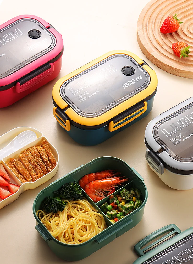 YAH Creation Yahaala Leak-Proof Bento Lunch Box - 2 Layers and 6 Compartments, Model: LunchMate - Microwave & Dishwasher Safe, Includes Spoon & Fork - Convenient Handle for School, Work, and Travel
