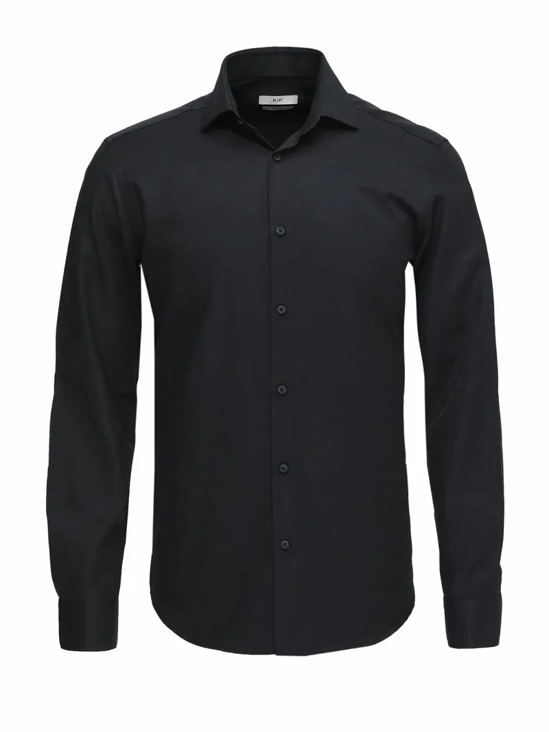 كيب قميص أسود سادة بقصة عادية مصنوع من مزيج القطن الكلاسيكي