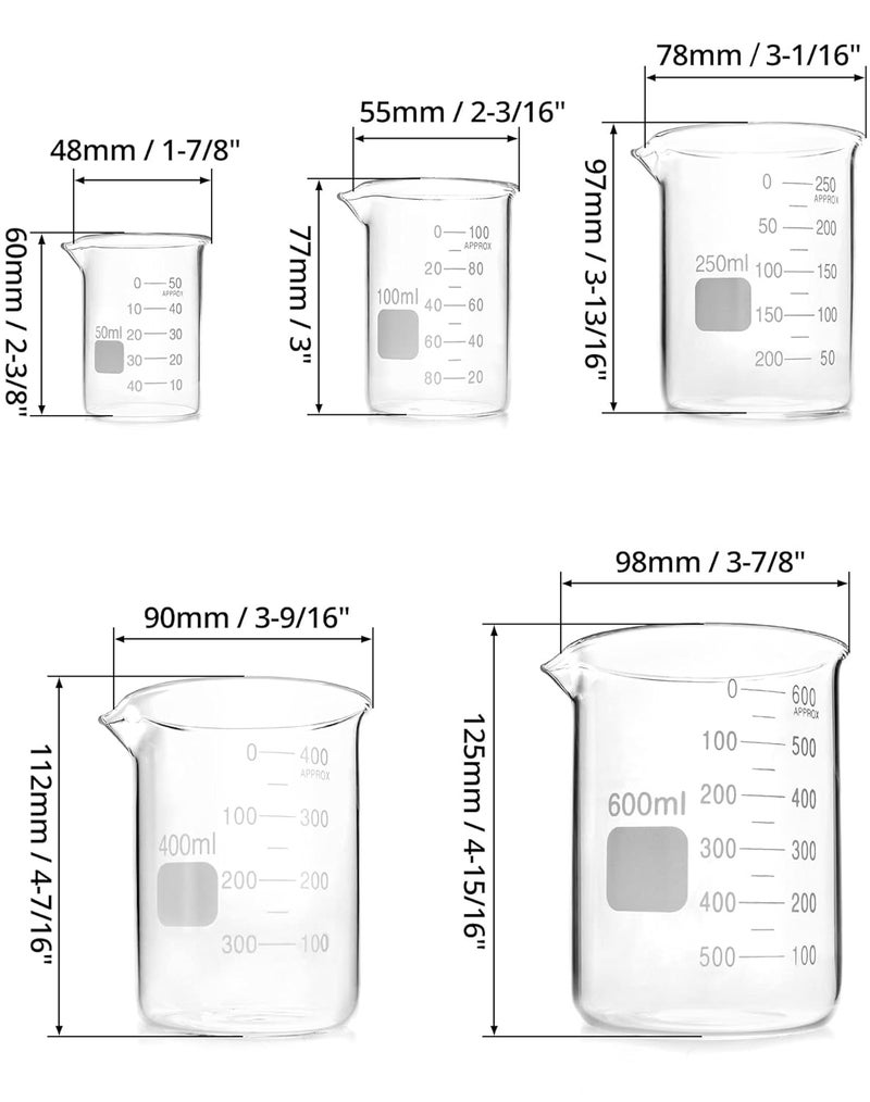woobles Glass Beaker Set 50, 100, 250, 400, 600mL - Image 5