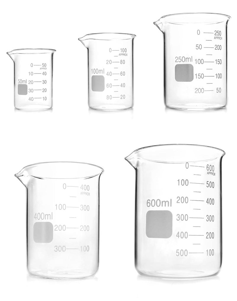 woobles Glass Beaker Set 50, 100, 250, 400, 600mL - Image 1