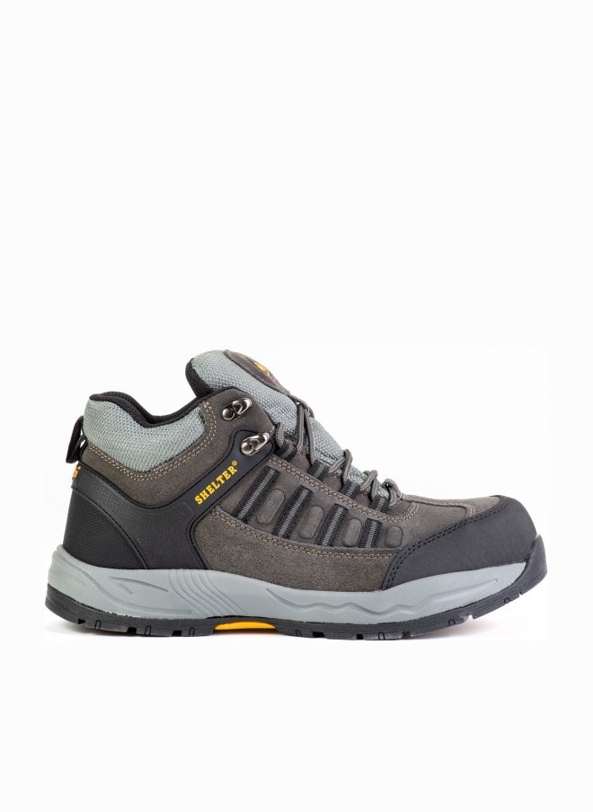 SHELTER Industrial Safety Shoes for Men Durable Steel Toe Work Shoes with Cow Split Leather, Breathable Mesh Lining, and Slip-Resistant Sole - Image 1