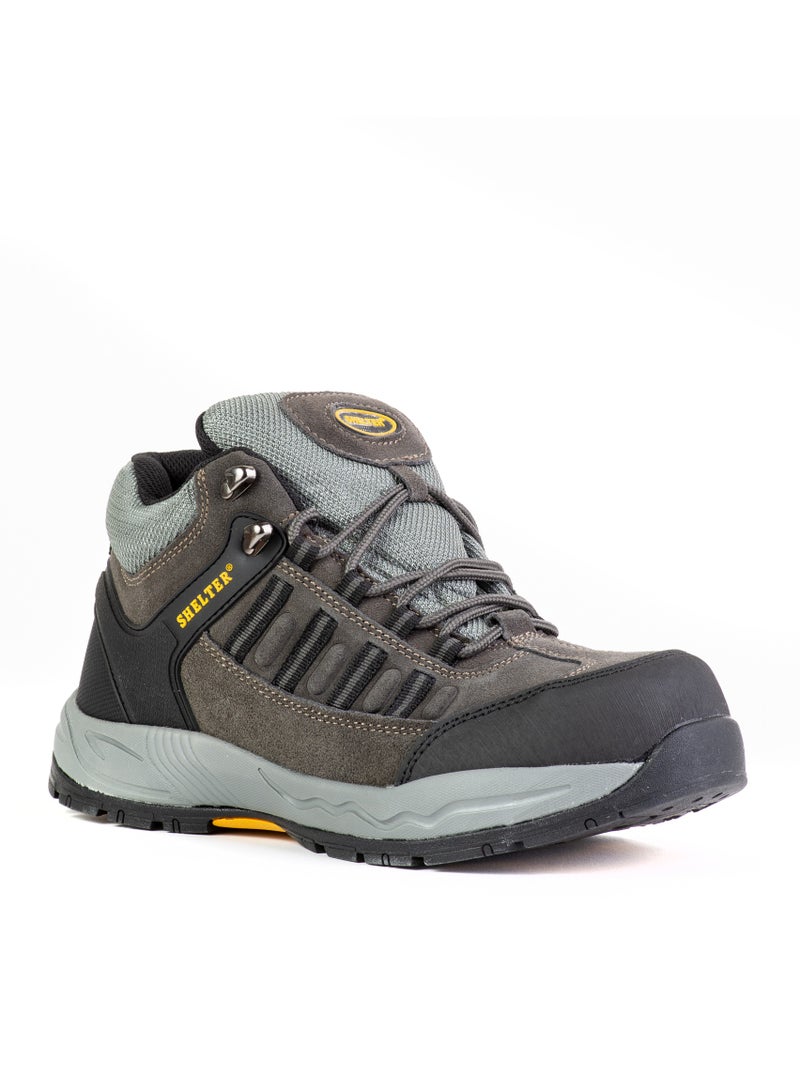 SHELTER Industrial Safety Shoes for Men Durable Steel Toe Work Shoes with Cow Split Leather, Breathable Mesh Lining, and Slip-Resistant Sole - Image 2