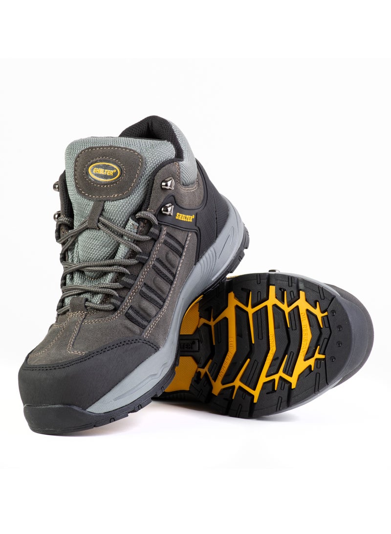 SHELTER Industrial Safety Shoes for Men Durable Steel Toe Work Shoes with Cow Split Leather, Breathable Mesh Lining, and Slip-Resistant Sole - Image 4