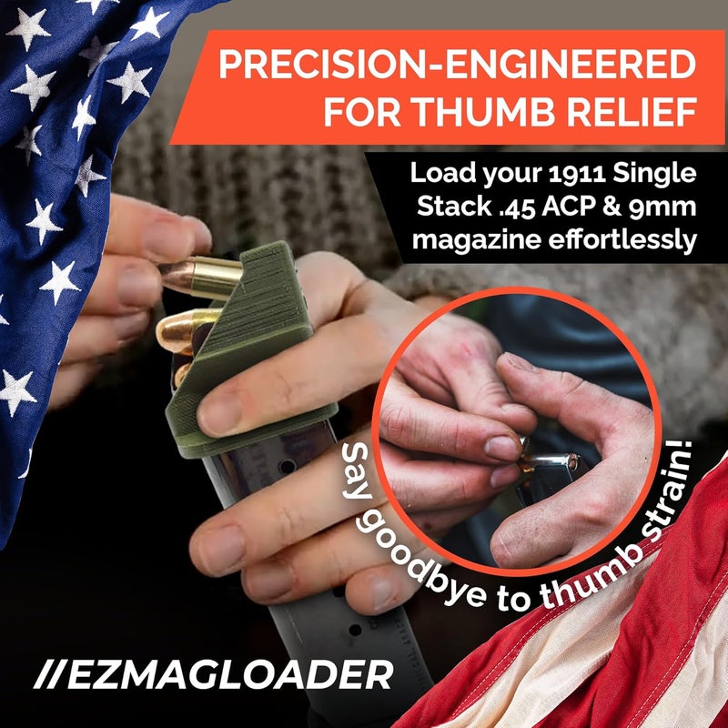 EZMAGLOADER Magazine Loader for The 1911 Single Stack .45 ACP & 9mm - Easy Pain Free Loading - Comfortable Grip - Speed Loader Accessories - Large Flanges for Thumb Relief - Image 3