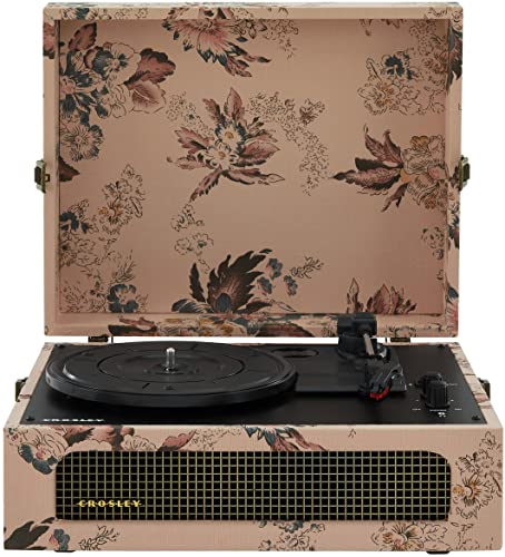 Crosley مشغل أسطوانات كروسلي CR8017B-FL فويجر vintage محمول مع بلوتوث داخلي/خارجي ومكبرات صوت مدمجة، مزهر - Image 1
