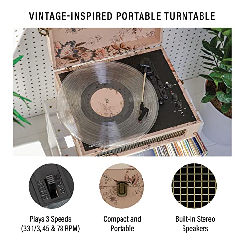Crosley مشغل أسطوانات كروسلي CR8017B-FL فويجر vintage محمول مع بلوتوث داخلي/خارجي ومكبرات صوت مدمجة، مزهر - Image 2
