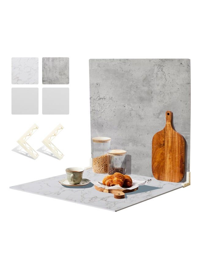 BEIYANG 2 PCS Boards Photo Backdrop for Flat Lay, Food Photography Background 24x24 Inch, (Marble+Light Gray) - Image 1