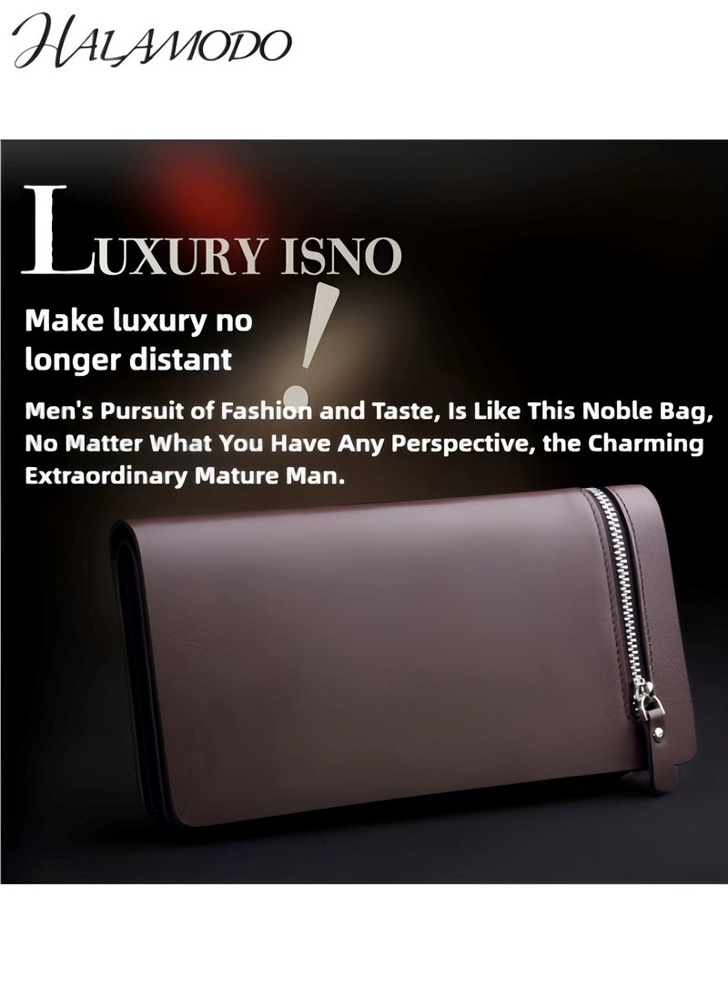 HALAMODO Men's Wallet Leather Long Purse Credit Card Holder Large Capacity Wallet Phone Bag Slim Clutch Bag Zipper Wallet Business Purse Money Organizers  - Image 4