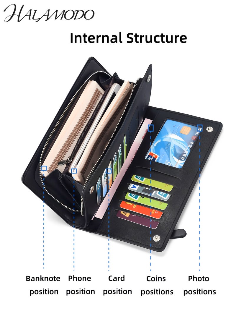 HALAMODO Men's Wallet Leather Long Purse Credit Card Holder Large Capacity Wallet Phone Bag Slim Clutch Bag Zipper Wallet Business Purse Money Organizers  - Image 5
