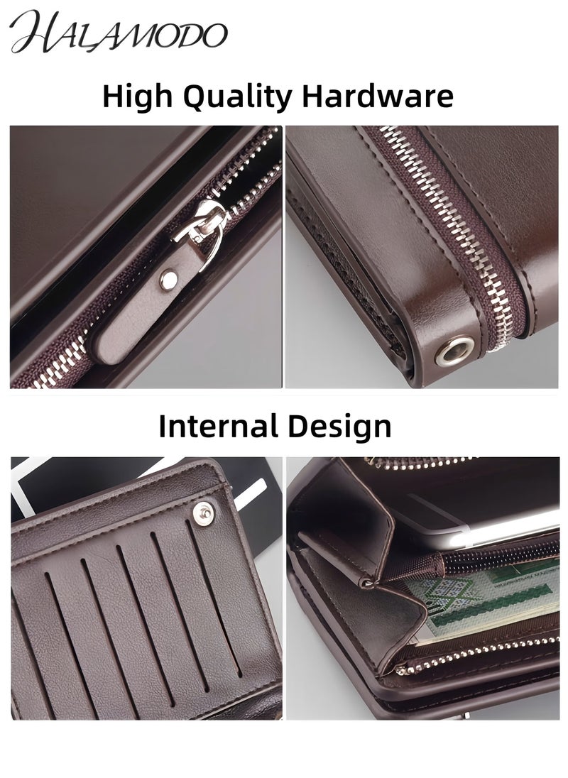 HALAMODO Men's Wallet Leather Long Purse Credit Card Holder Large Capacity Wallet Phone Bag Slim Clutch Bag Zipper Wallet Business Purse Money Organizers  - Image 3