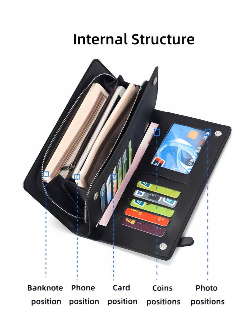 هالامودو محفظة جلدية طويلة للرجال حامل بطاقات ائتمان محفظة بسعة كبيرة حقيبة هاتف حقيبة كلاتش نحيفة محفظة بسحاب محفظة عمل منظمات أموال - Image 2