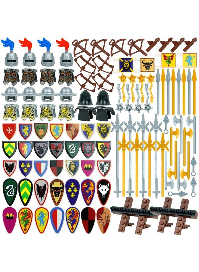 Pamvava Medieval Knights Weapons Armor Pack,Building Blocks Accesories Kits, Helmet Swords Shield Bow Arrow Toys for Bricks Figures, Soldier Castle Equipment Bricks Sets for Kids - Image 1