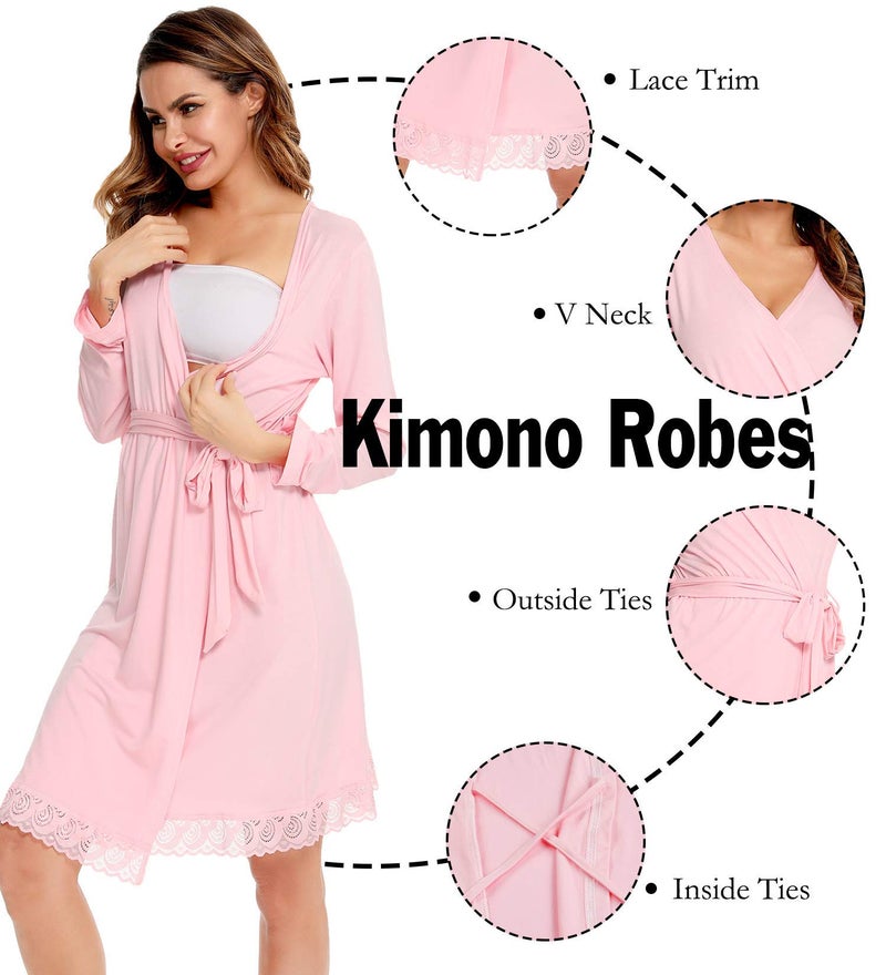 SWOMOG Women's Maternity Nursing Robe Pregnancy Breastfeeding Bathrobes 3 in 1 Labor Delivery Nightgowns - Image 2