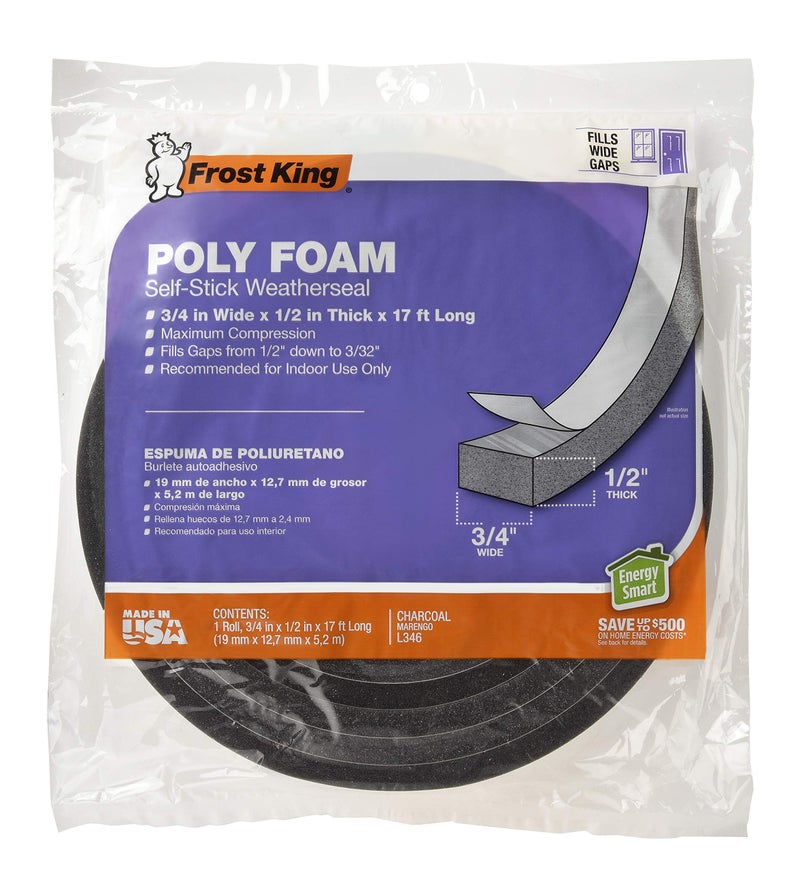 Frost King L346 SelfAdhesive Open Cell Tape 17 Ft L X 34 in W 12 in T Polyfoam Charcoal