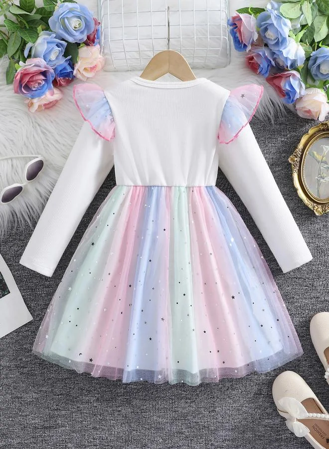 تايك تو Take Two Graphic Print Ruffle Detail Mesh Hem Dress