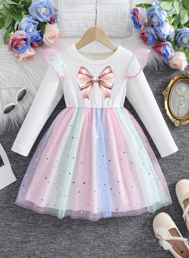 تايك تو فستان شبكي بتفاصيل كشكش وطبعة جرافيك - Image 1