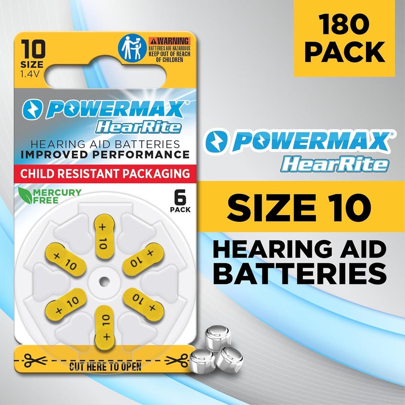 PowerMax USA Size 10 Hearing Aid Batteries, Yellow Tab, Made In the USA, 192 Count - Image 2