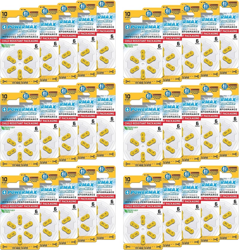 PowerMax USA Size 10 Hearing Aid Batteries, Yellow Tab, Made In the USA, 192 Count - Image 1