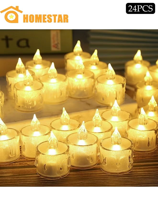HOMESTAR 24 Pack LED Candles, Tea Light Flameless Candle Lights, Battery Operated Bright Simulated Tea Lights, Moving Electric LED Fake Candle Light Set for Festival Celebration, Home Decor, Wedding, Table Decor, Party - Image 1