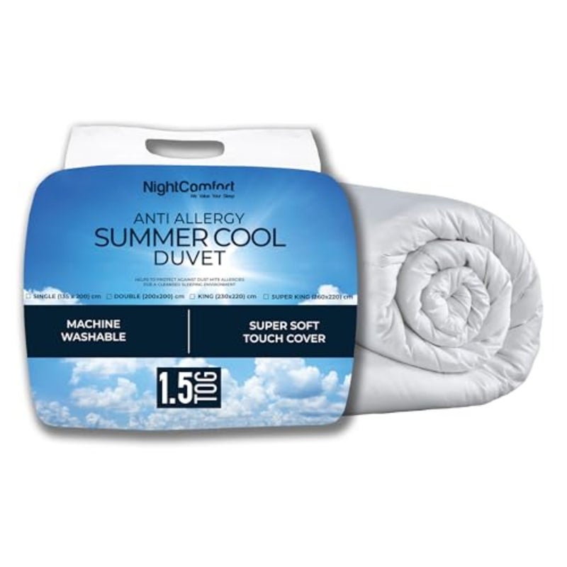 Night Comfort Anti Allergy Luxury 1.5 Tog Summer Duvet, Single Size - Premium Microfibre Quilt Filled with Fluffy Hollowfibre - Image 1