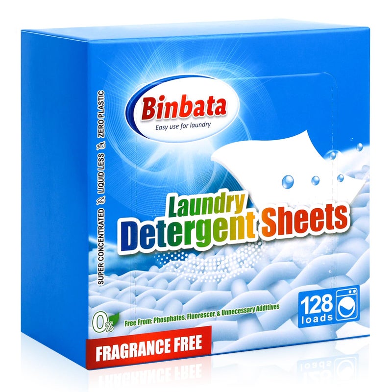 Binbata Laundry Detergent Sheets Up To 128 Loads Hypoallergenic EcoFriendly Unscented Biodegradable Plastic Free Liquidless Sheets Suitable for Sensitive Skin - Image 3