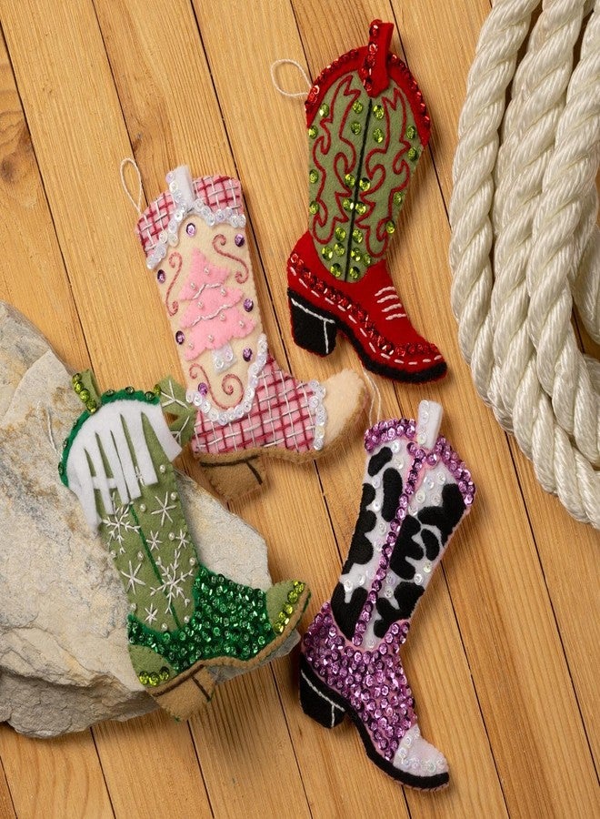 Bucilla, Boots and Bling, Perfect for DIY Arts and Crafts Felt Applique 4 Piece Ornament Making Kit - Image 3
