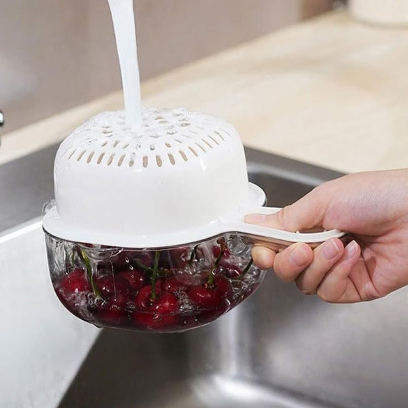 QCEN Kitchen DualLayer Draining Basket with Handle Detachable Fruit and Vegetable Plastic Washing Drainer Strainer Bowl Colander Basin Handy Mini Berry and Tomato Washer Purple2PCS - Image 3