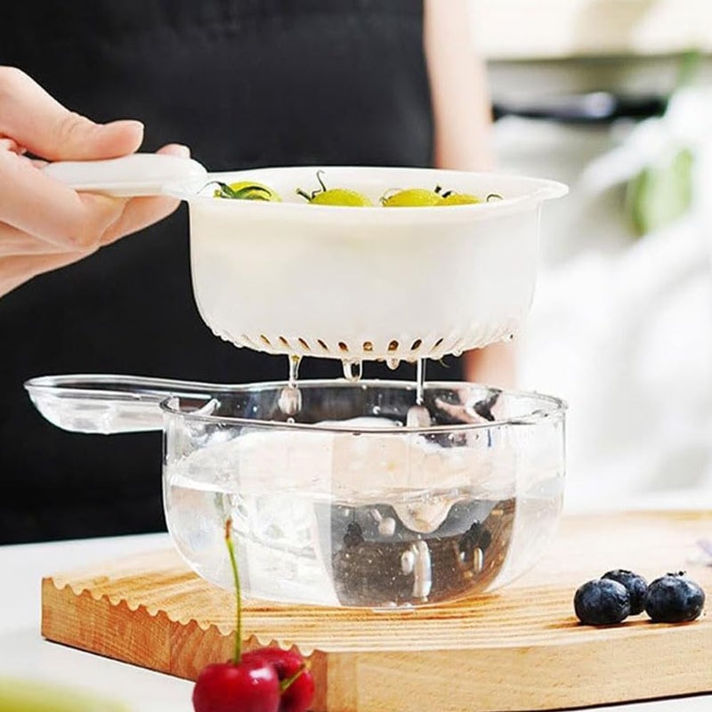 QCEN Kitchen DualLayer Draining Basket with Handle Detachable Fruit and Vegetable Plastic Washing Drainer Strainer Bowl Colander Basin Handy Mini Berry and Tomato Washer Purple2PCS - Image 2