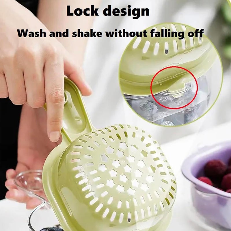 QCEN Kitchen DualLayer Draining Basket with Handle Detachable Fruit and Vegetable Plastic Washing Drainer Strainer Bowl Colander Basin Handy Mini Berry and Tomato Washer Purple2PCS - Image 5
