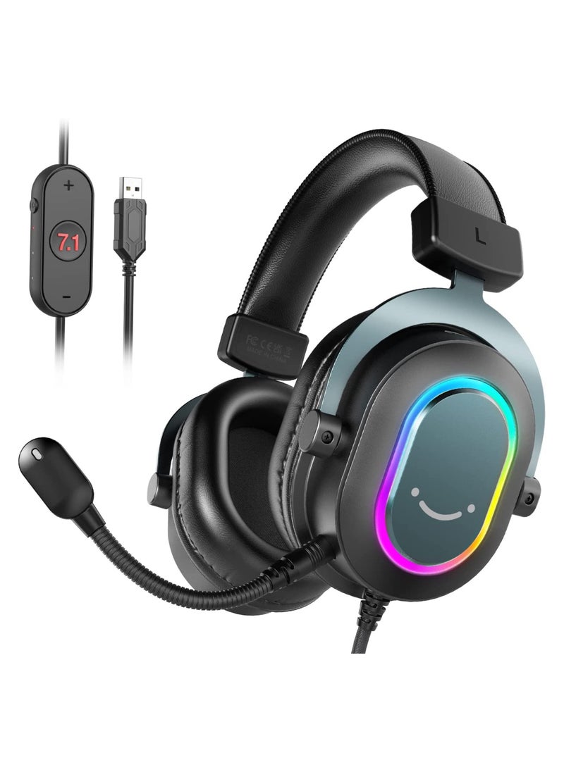 FIFINE FIFINE Gaming Headset with Microphone, Over Ear Headphones with Wable, USB Headset for PC PS4 PS5, Headphone with 7.1 Surround Sound for Esport Gaming, RGB, 3 EQ Modes, Ear Pads - H6  - Image 1