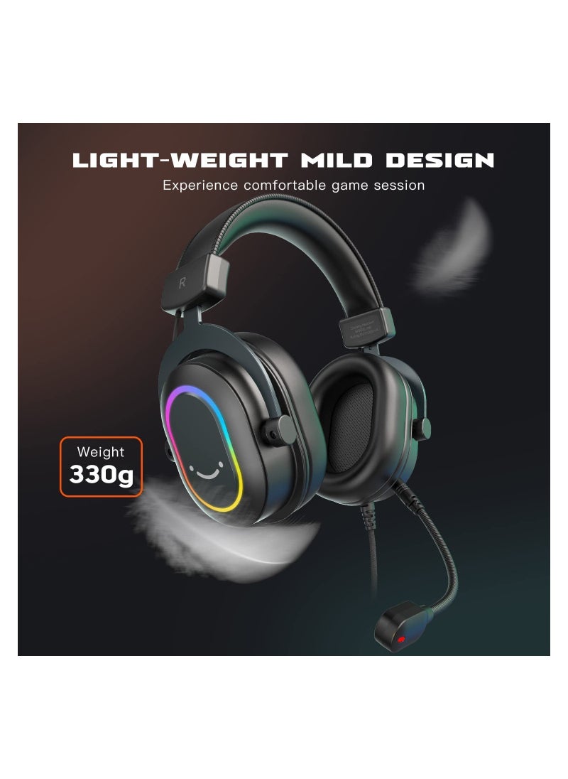 FIFINE FIFINE Gaming Headset with Microphone, Over Ear Headphones with Wable, USB Headset for PC PS4 PS5, Headphone with 7.1 Surround Sound for Esport Gaming, RGB, 3 EQ Modes, Ear Pads - H6  - Image 2