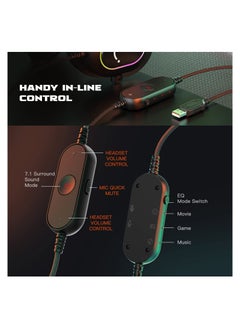 FIFINE FIFINE Gaming Headset with Microphone, Over Ear Headphones with Wable, USB Headset for PC PS4 PS5, Headphone with 7.1 Surround Sound for Esport Gaming, RGB, 3 EQ Modes, Ear Pads - H6  - Image 3