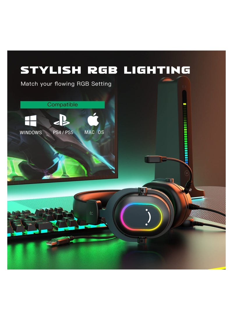 FIFINE FIFINE Gaming Headset with Microphone, Over Ear Headphones with Wable, USB Headset for PC PS4 PS5, Headphone with 7.1 Surround Sound for Esport Gaming, RGB, 3 EQ Modes, Ear Pads - H6  - Image 4