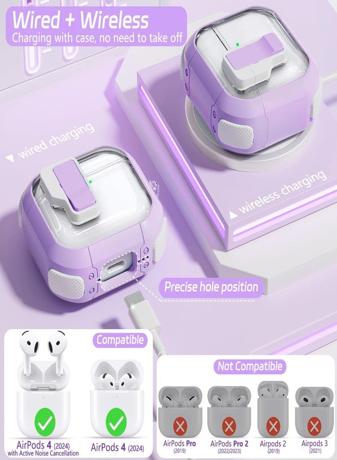 Ekoonpft Clear Case for AirPods 4th Generation Case with Cleaner Kit, Secure Lock Case for Apple AirPods 4 Case Cover with Silicone Wrist Strap Cute Candy Keychain for Women (Purple) - Image 5