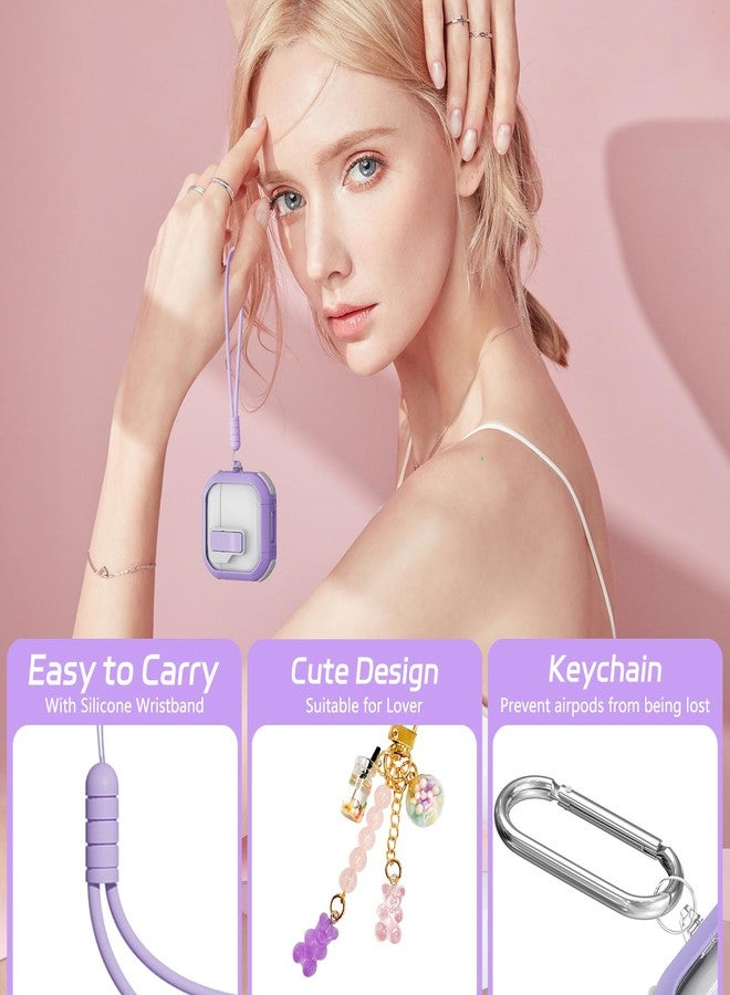 Ekoonpft Clear Case for AirPods 4th Generation Case with Cleaner Kit, Secure Lock Case for Apple AirPods 4 Case Cover with Silicone Wrist Strap Cute Candy Keychain for Women (Purple) - Image 2