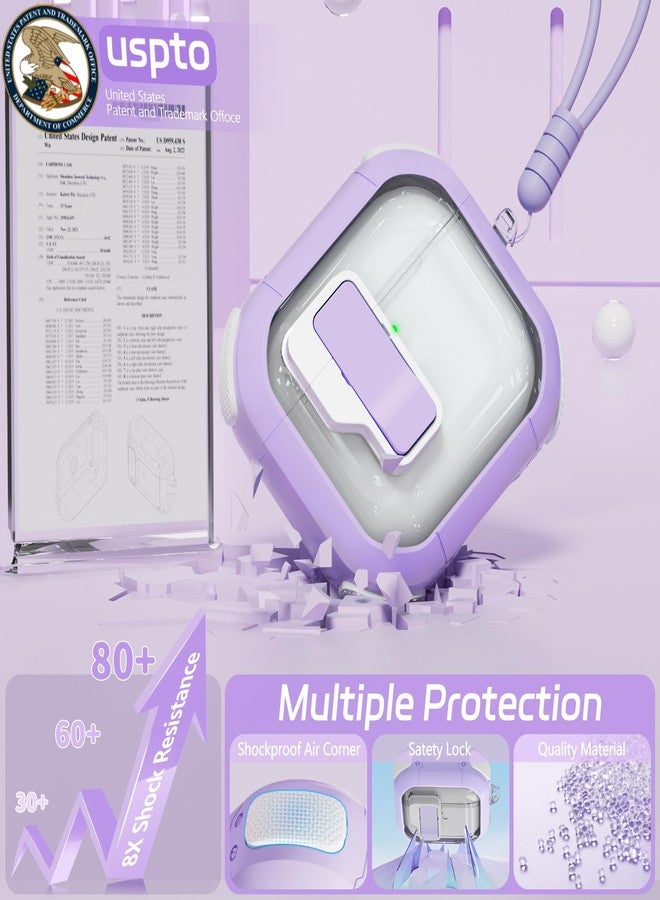 Ekoonpft Clear Case for AirPods 4th Generation Case with Cleaner Kit, Secure Lock Case for Apple AirPods 4 Case Cover with Silicone Wrist Strap Cute Candy Keychain for Women (Purple) - Image 4