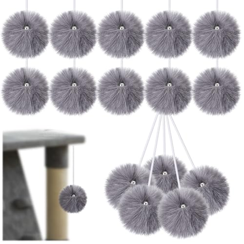 Simgoing 15 Pack Cat Tree Ball Replacement Parts Hanging Interactive Cats Toy with Bell Elastic Rope Pom Pom Kitten Scratching Post Tree Tower Parts Ball Fit Most Cat Towers Indoor Kitten(Gray) - Image 1