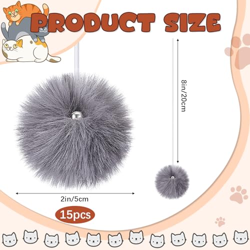 Simgoing 15 Pack Cat Tree Ball Replacement Parts Hanging Interactive Cats Toy with Bell Elastic Rope Pom Pom Kitten Scratching Post Tree Tower Parts Ball Fit Most Cat Towers Indoor Kitten(Gray) - Image 2