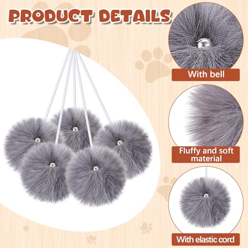 Simgoing 15 Pack Cat Tree Ball Replacement Parts Hanging Interactive Cats Toy with Bell Elastic Rope Pom Pom Kitten Scratching Post Tree Tower Parts Ball Fit Most Cat Towers Indoor Kitten(Gray) - Image 3