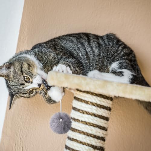 Simgoing 15 Pack Cat Tree Ball Replacement Parts Hanging Interactive Cats Toy with Bell Elastic Rope Pom Pom Kitten Scratching Post Tree Tower Parts Ball Fit Most Cat Towers Indoor Kitten(Gray) - Image 5