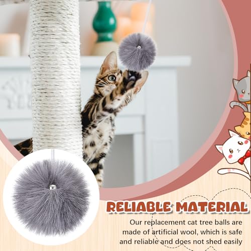Simgoing 15 Pack Cat Tree Ball Replacement Parts Hanging Interactive Cats Toy with Bell Elastic Rope Pom Pom Kitten Scratching Post Tree Tower Parts Ball Fit Most Cat Towers Indoor Kitten(Gray) - Image 4