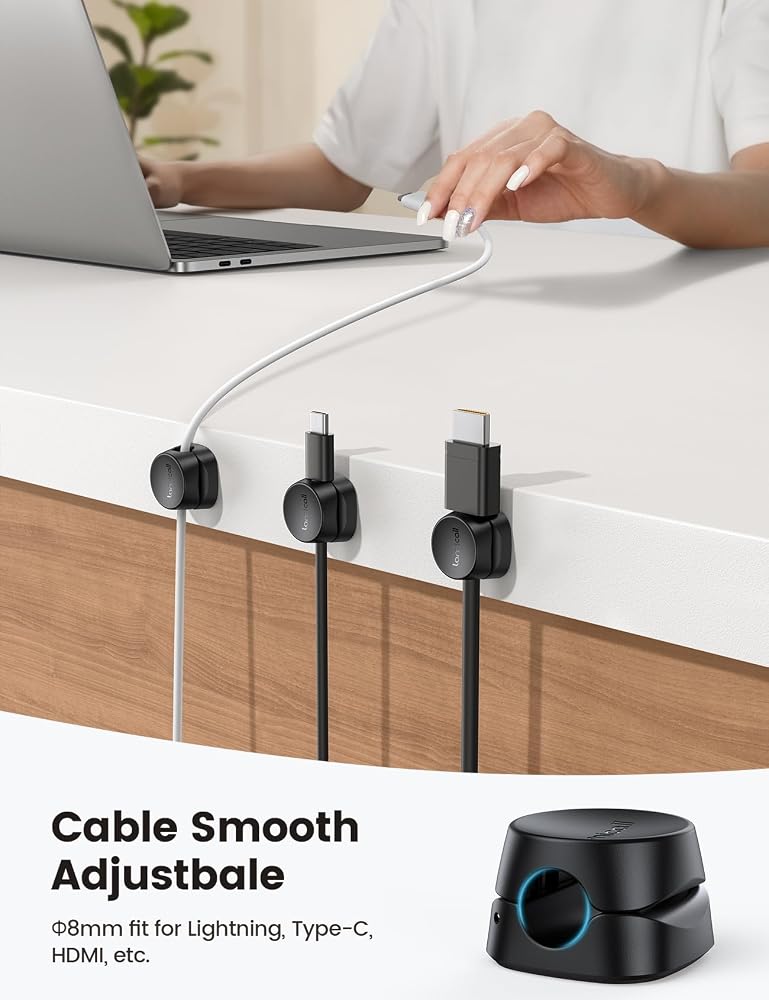 Lamicall Cord Organizer [1s Lock] Spring Cable Holder Clips - 6Pack Desk Cable Management Clips, Phone Charger Cord [Smooth Adjustable], Adhesive Wire Organizer Keeper for Nightstand Wall Car Office - Image 5