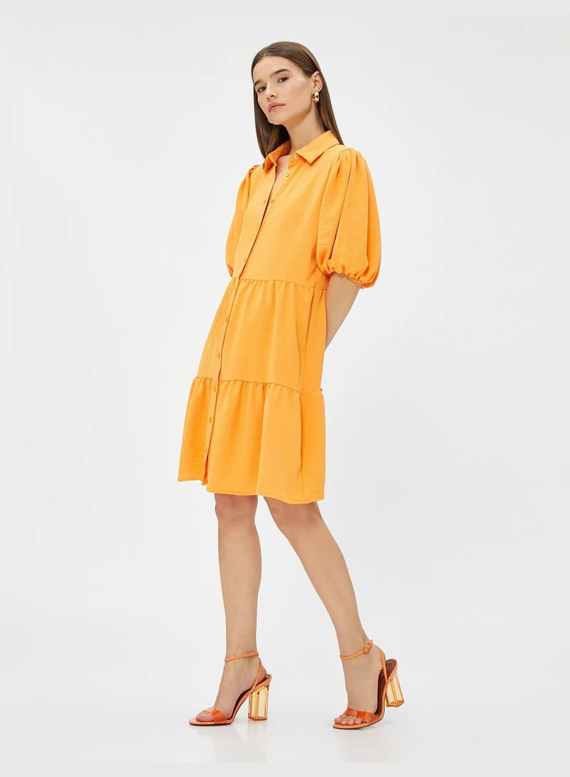KOTON Puff Sleeve Tiered Short Shirt Dress